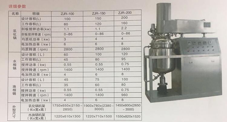 真空乳化機(jī)高剪切乳化罐均質(zhì)乳化機(jī)組規(guī)格參數(shù)表